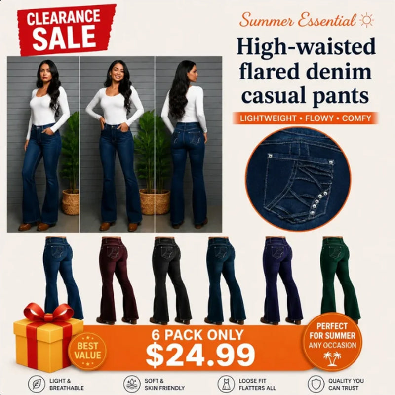 High waisted flared denim casual pants (Multiple Colors)