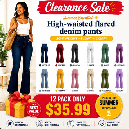 High waisted flared denim casual pants (Multiple Colors)