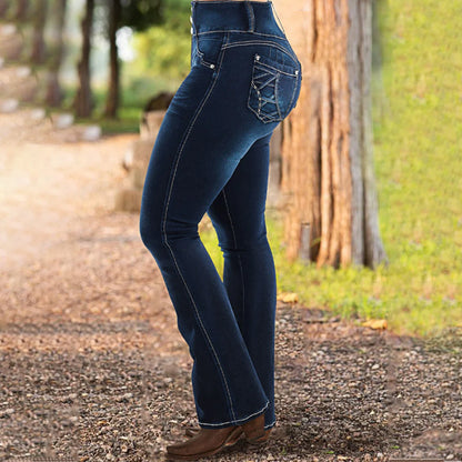 High waisted flared denim casual pants (Multiple Colors)
