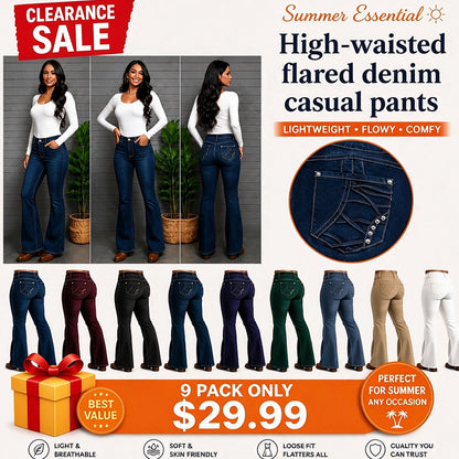 High waisted flared denim casual pants (Multiple Colors)
