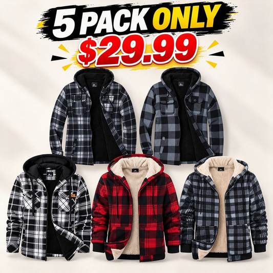 Men's Slim-Fit Thickened Plaid Fleece Hooded Jacket