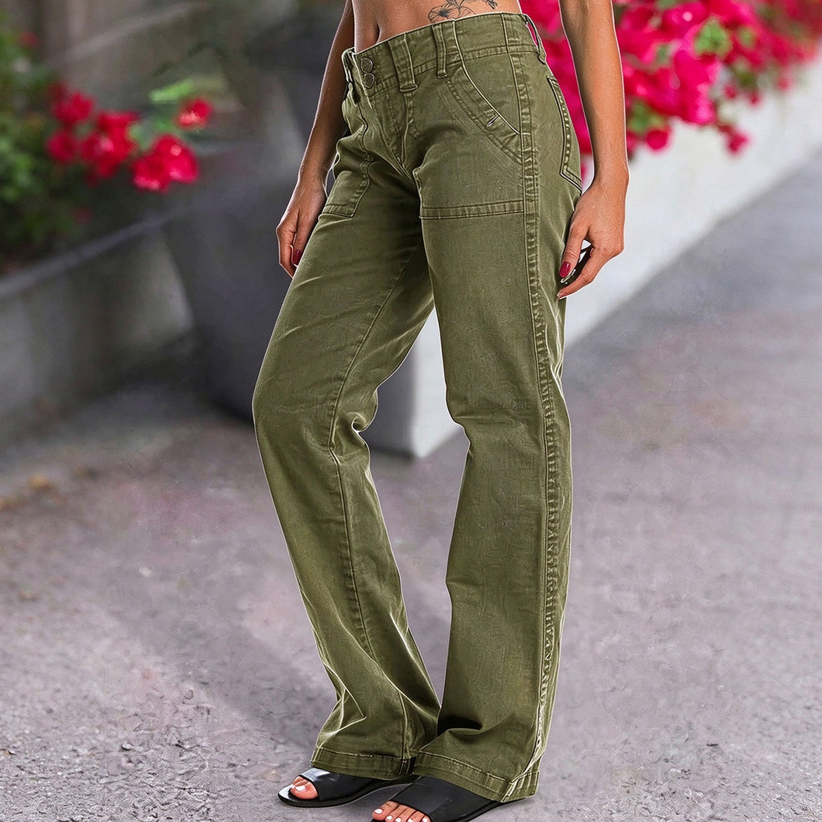 🔥 Black Friday Sale 🔥 Double Button Mid Waist Straight Leg Pants