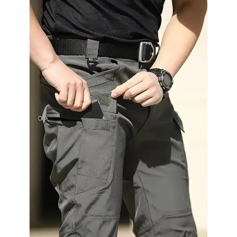 Men's Fleece-Lined Tactical Cargo Pants, Windproof Warm Work Pants with Multi-Pockets, 320g Fabric, Regular Fit Outdoor Pants for Fall & Winter