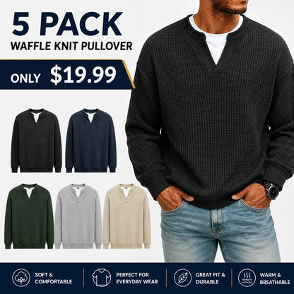 Men's Winter Warm Sweater, Waffle Texture, Loose and Comfortable Long Sleeve Style