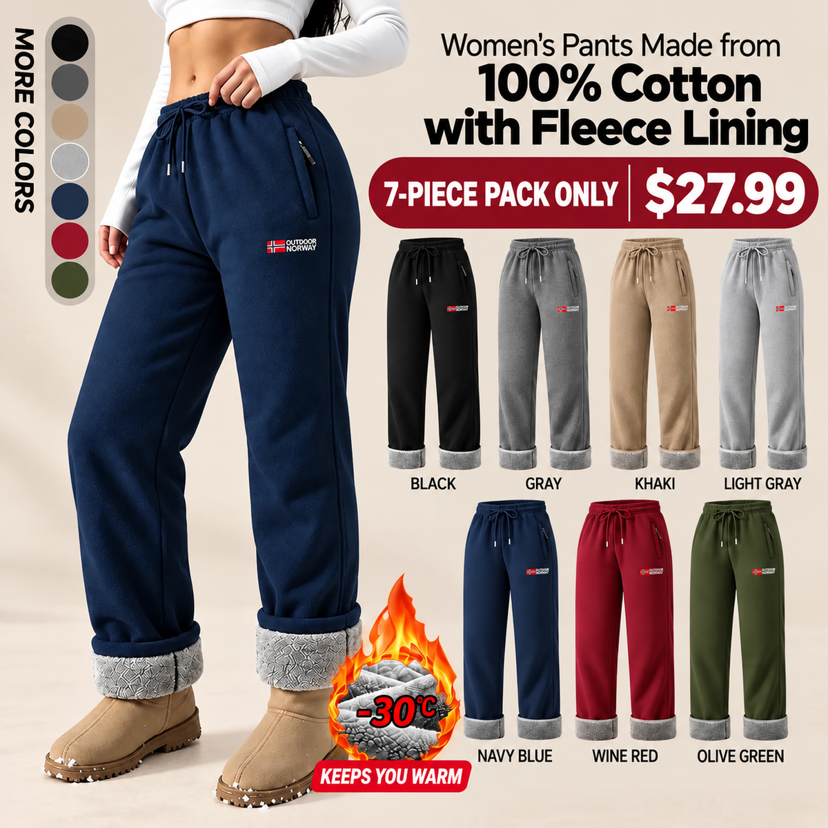 Women’s thermal trousers made of 100% cotton with a warm fleece lining