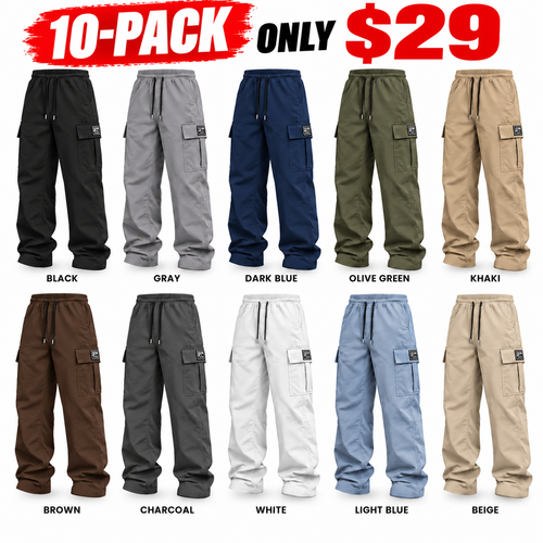 Men's cargo pants, solid-color casual loose-fit cargo trousers