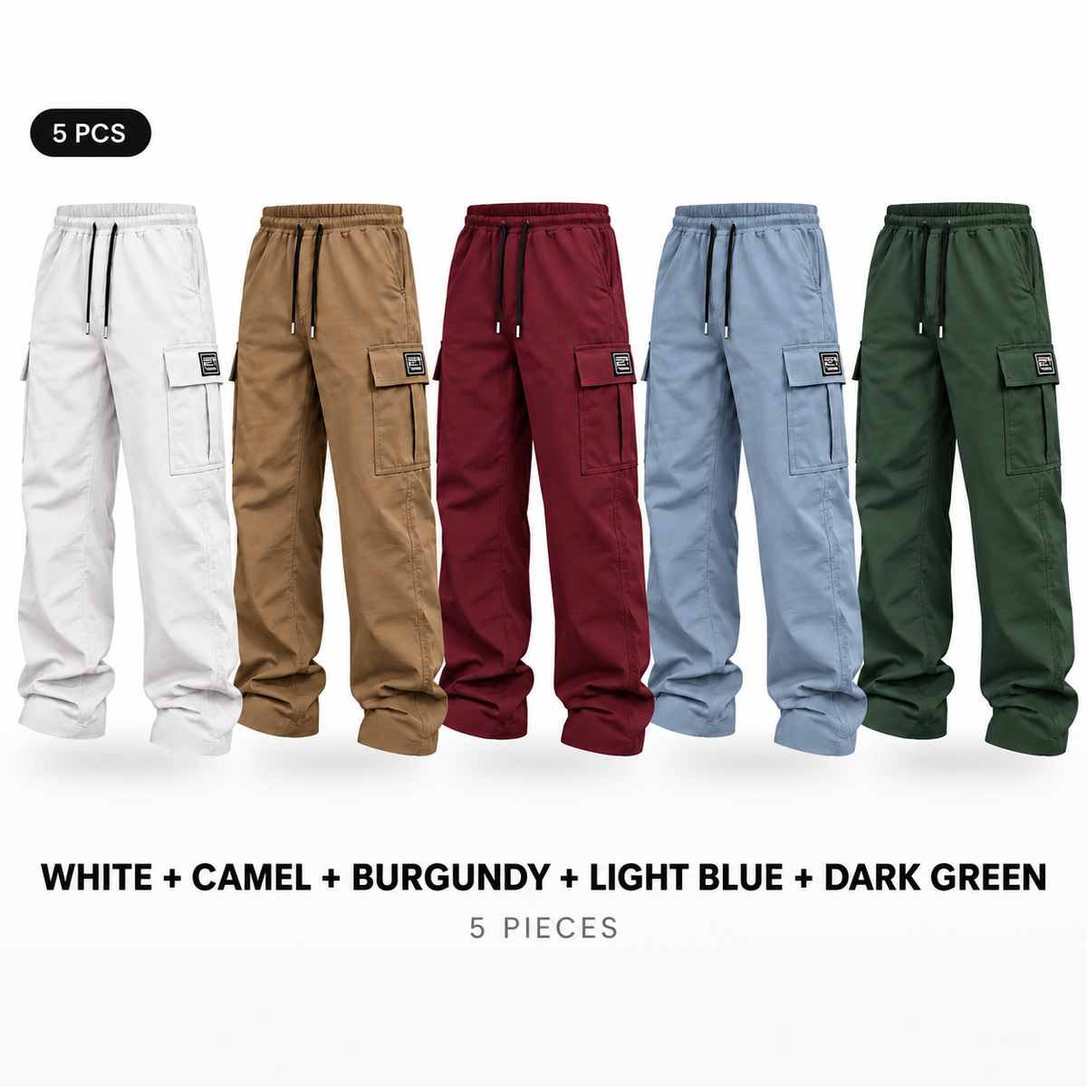 Men's cargo pants, solid-color casual loose-fit cargo trousers