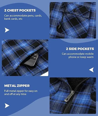 Men's Slim-Fit Thickened Plaid Fleece Hooded Jacket