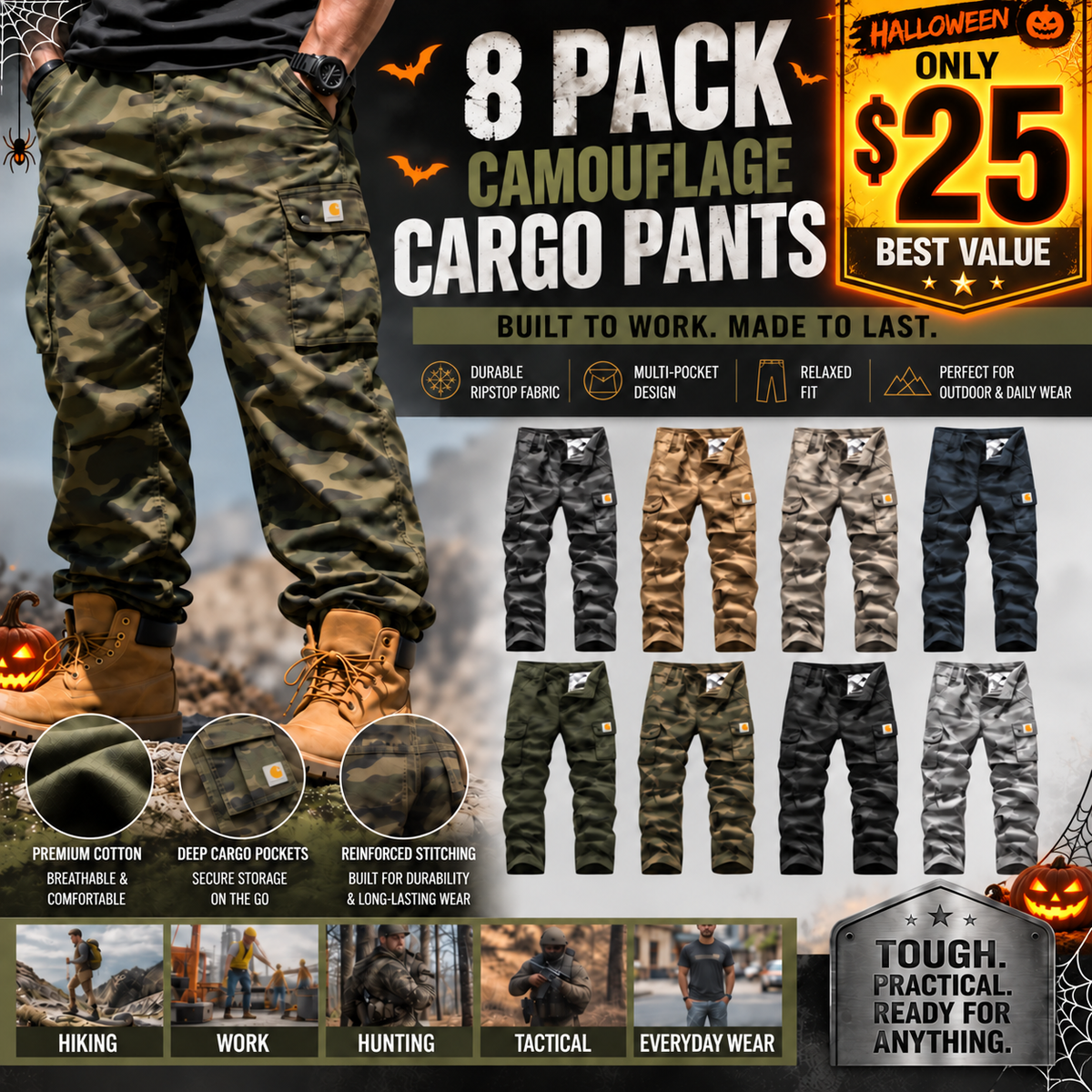🎃 HALLOWEEN LAST DAY SALE 👻 8-Pack for Only $25.99 | Men's Practical Camo Cargo Pants