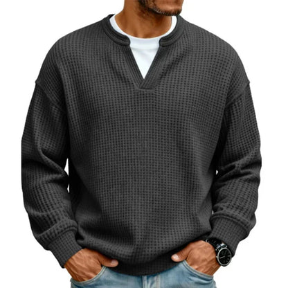 Men's Winter Warm Sweater, Waffle Texture, Loose and Comfortable Long Sleeve Style