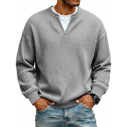 Men's Winter Warm Sweater, Waffle Texture, Loose and Comfortable Long Sleeve Style